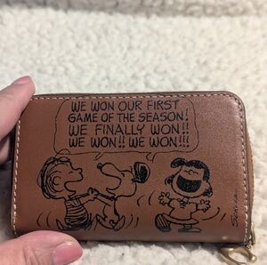 Coach Brown Peanuts Essential Small Zip Wallet with Cartoon Design